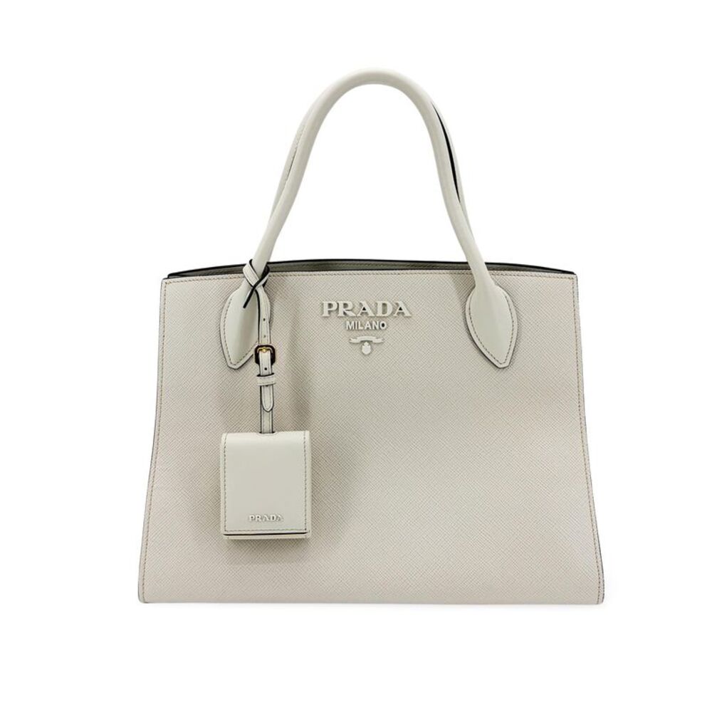 Prada Monochrome Saffiano With City Calf White Leather Tote Bag Bag